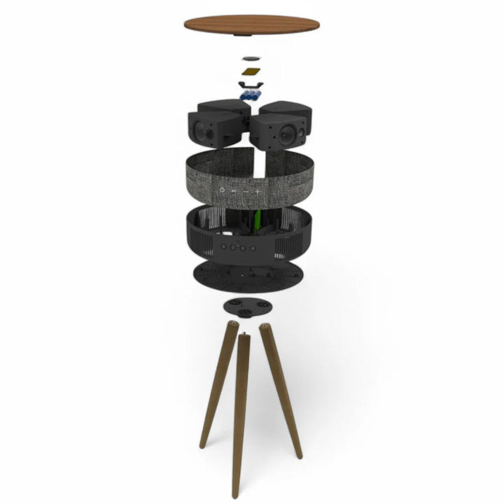 Tabblue Bluetooth Table Speaker wood finish showing internal speakers