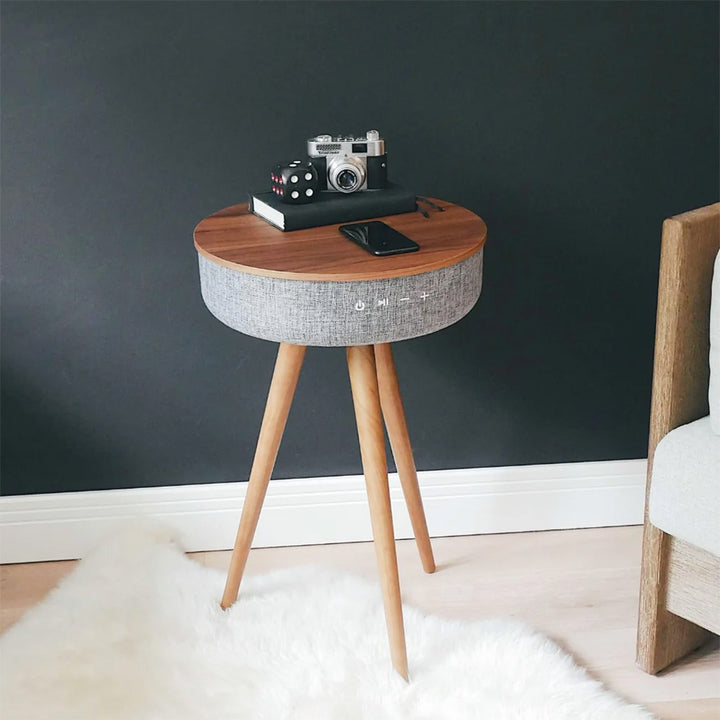 Tabblue Bluetooth Table Speaker dark wood finish showing built-in speaker grill