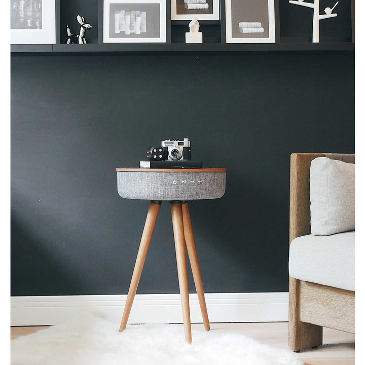 Tabblue Bluetooth Table Speaker dark wood finish showing built-in speaker grill