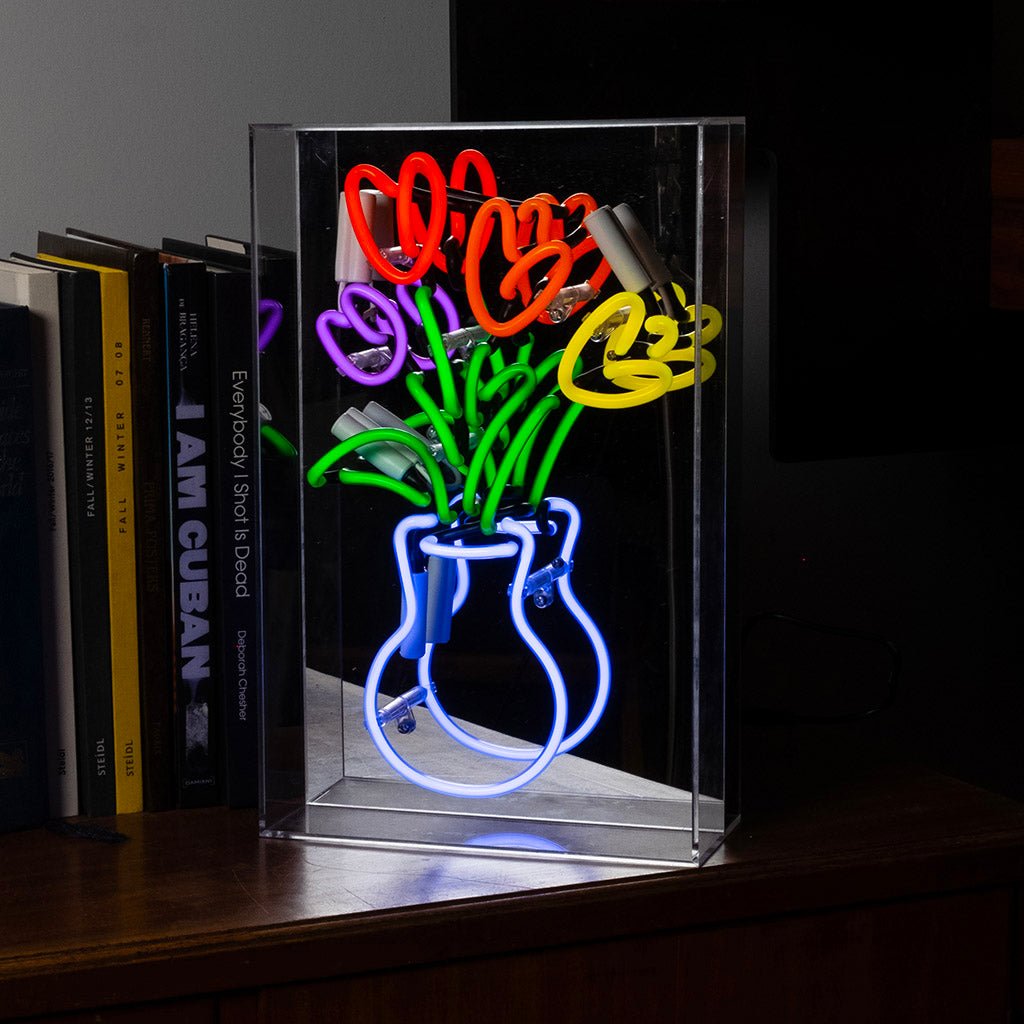 Vase of Tulips Glass Neon Sign product image shown in a home or gift setting