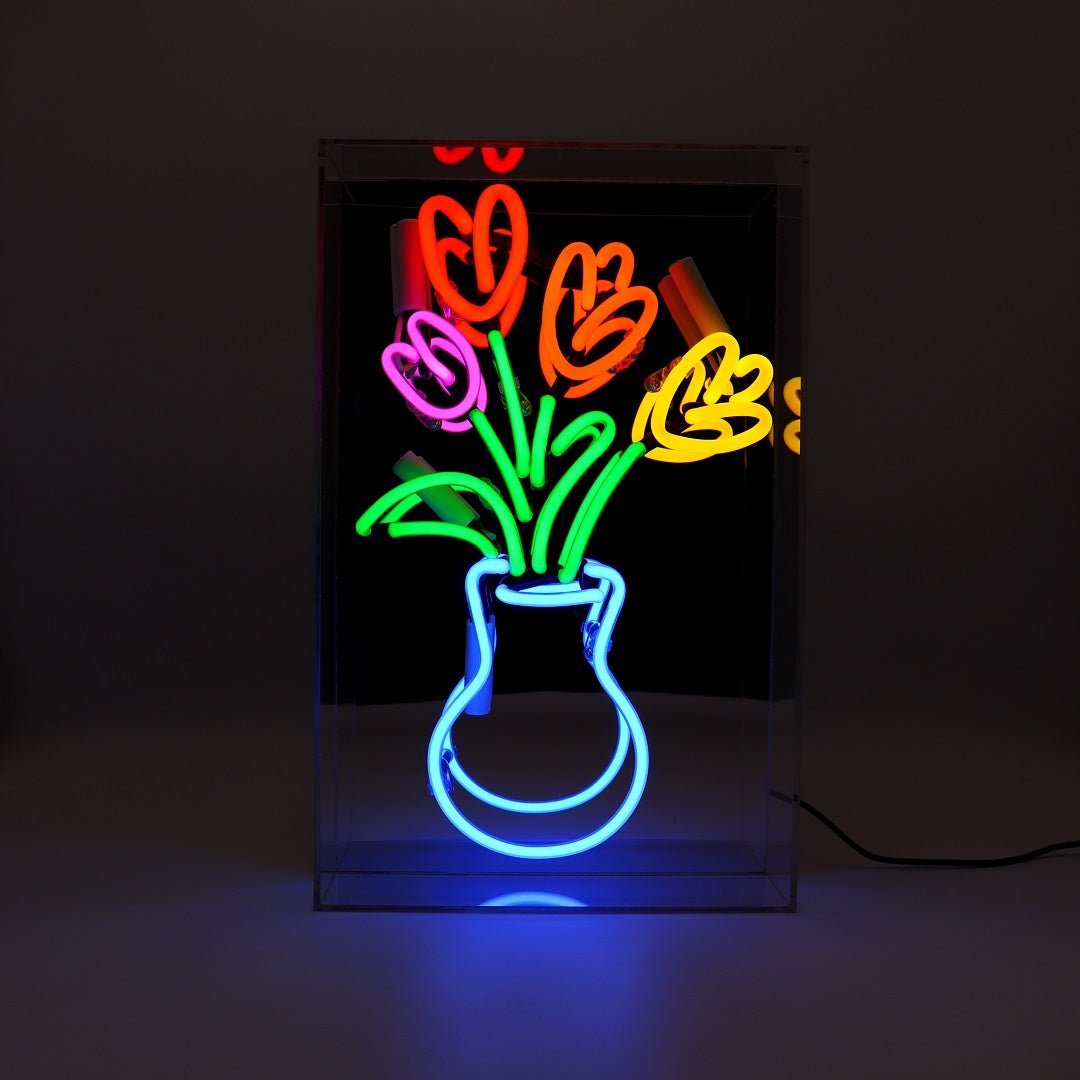 Vase of Tulips Glass Neon Sign product image shown in a home or gift setting