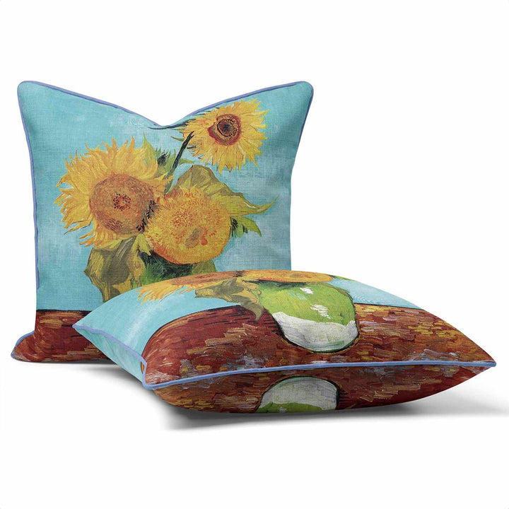 Vase with Three Sunflowers (1888) by Vincent Van Gogh - Cushion