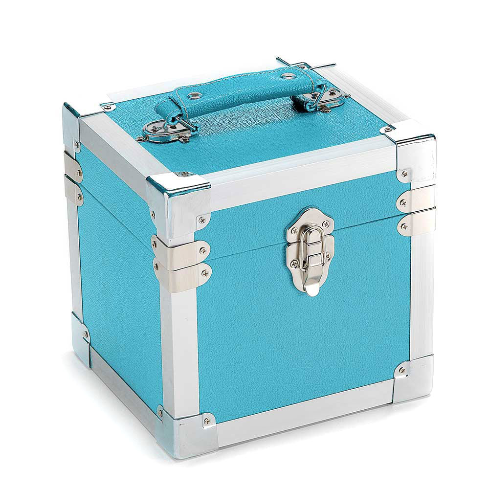 7-inch vinyl singles storage case – Cyan blue with silver trim