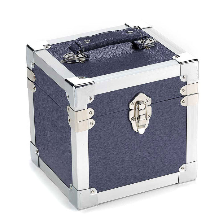 7-inch vinyl singles storage case – Navy blue with silver trim