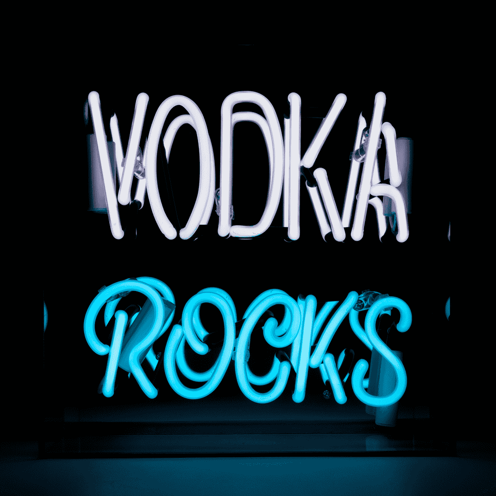 Vodka Rocks Glass neon Sign product image shown in a home or gift setting