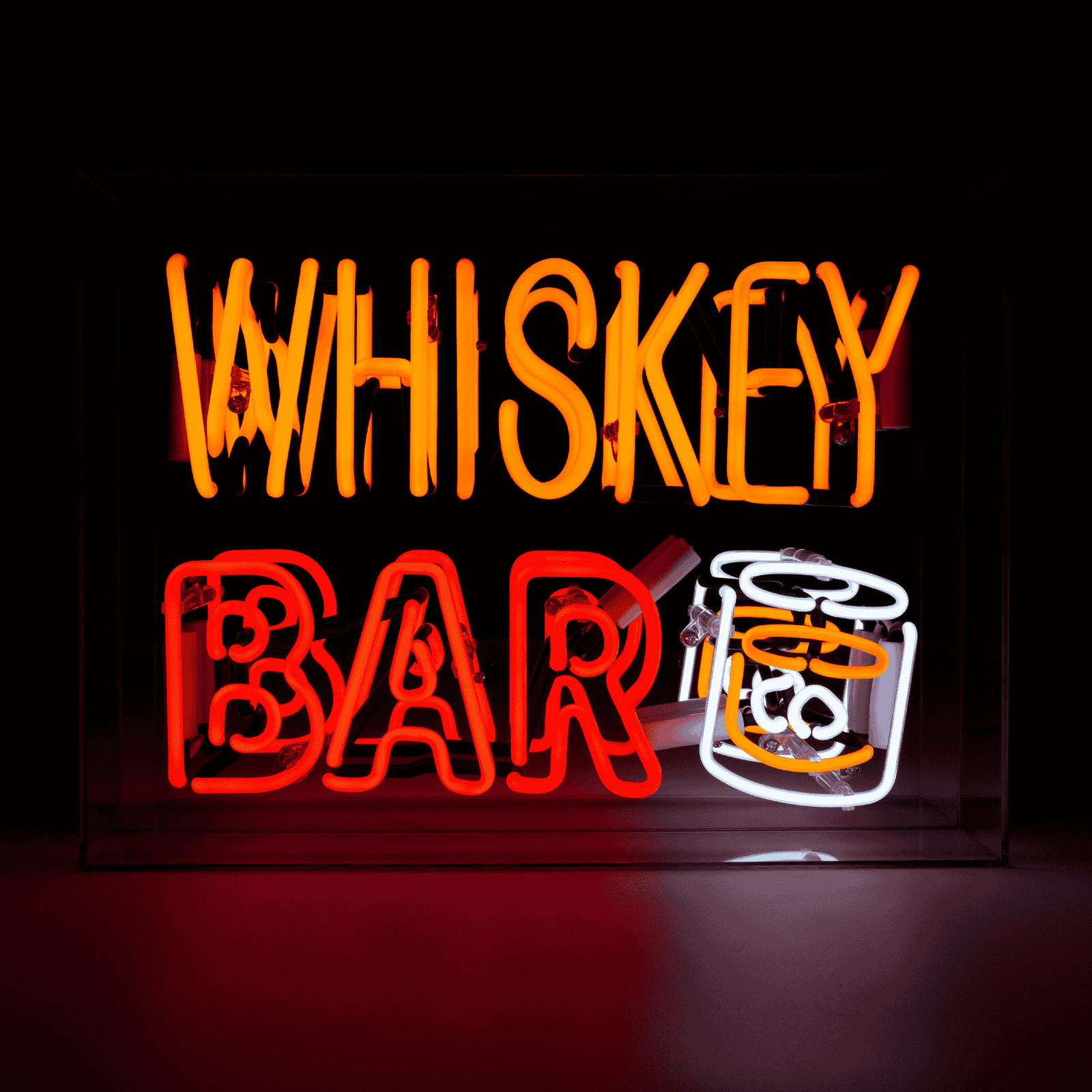 Whiskey Bar Glass neon Sign product image shown in a home or gift setting