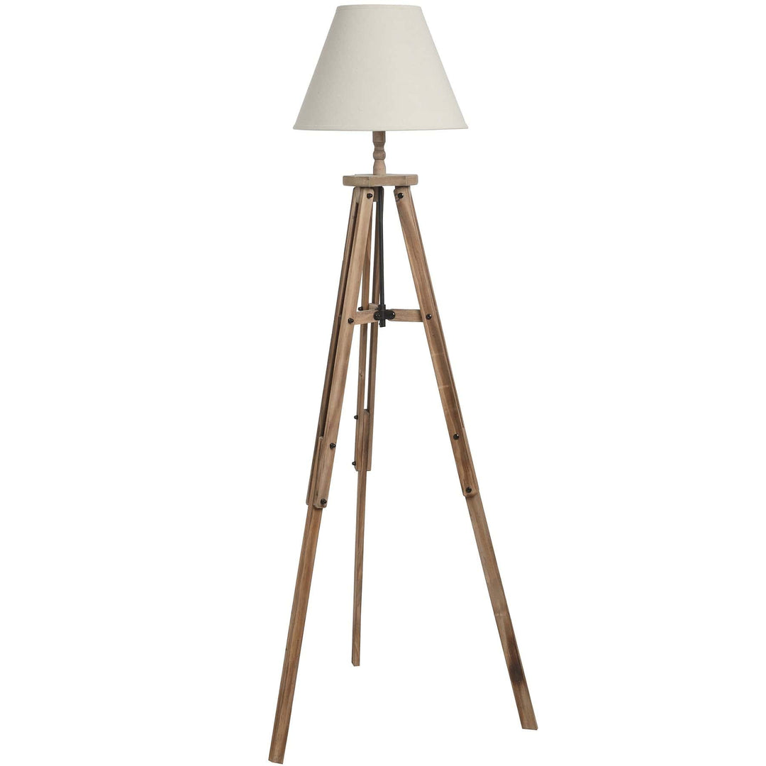 Wooden Floor Lamp Tripod with Cream Linen Lampshade by Hill Interiors