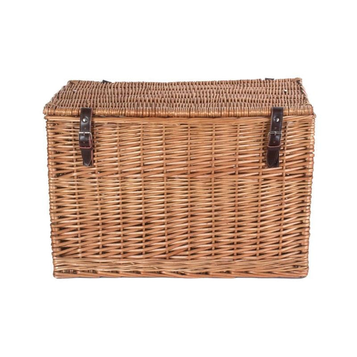 The Patmore 24" Medium Sized Brown Tan Willow Storage Chest Hamper front view straps
