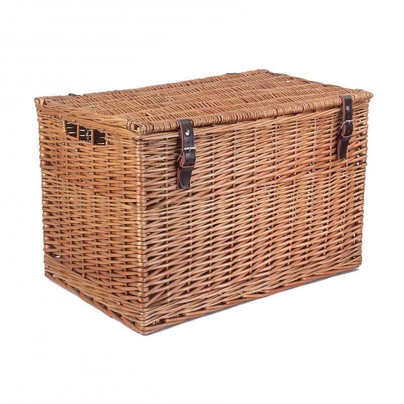 The Patmore 24" Medium Sized Brown Tan Willow Storage Chest Hamper closed