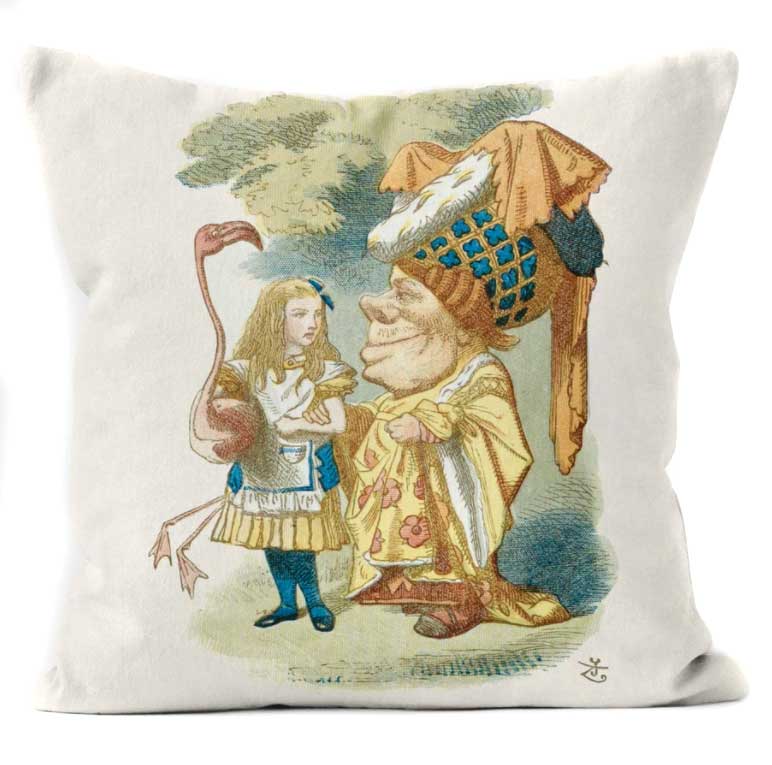Square Cushion Alice in Wonderland By Lewis Caroll Playing Croquet by Artworld