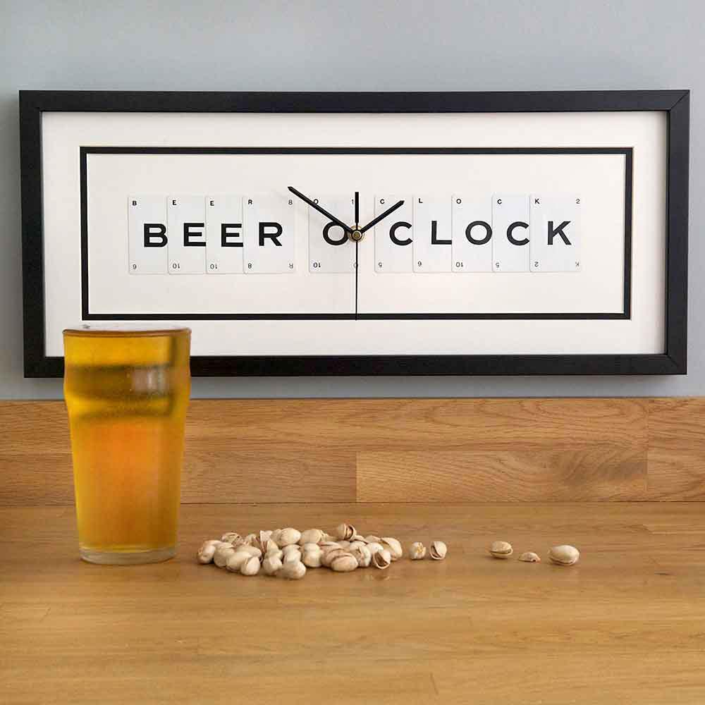 Vintage Playing Cards BEER O CLOCK Black and Cream Frame Quartz Wall Clock