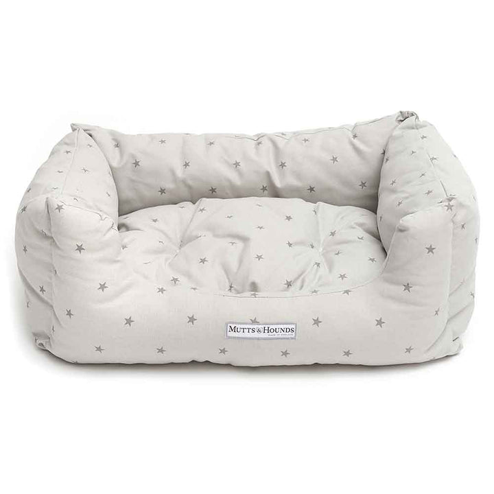 Boxy Dog Bed Grey Stars Design by Mutts & Hounds