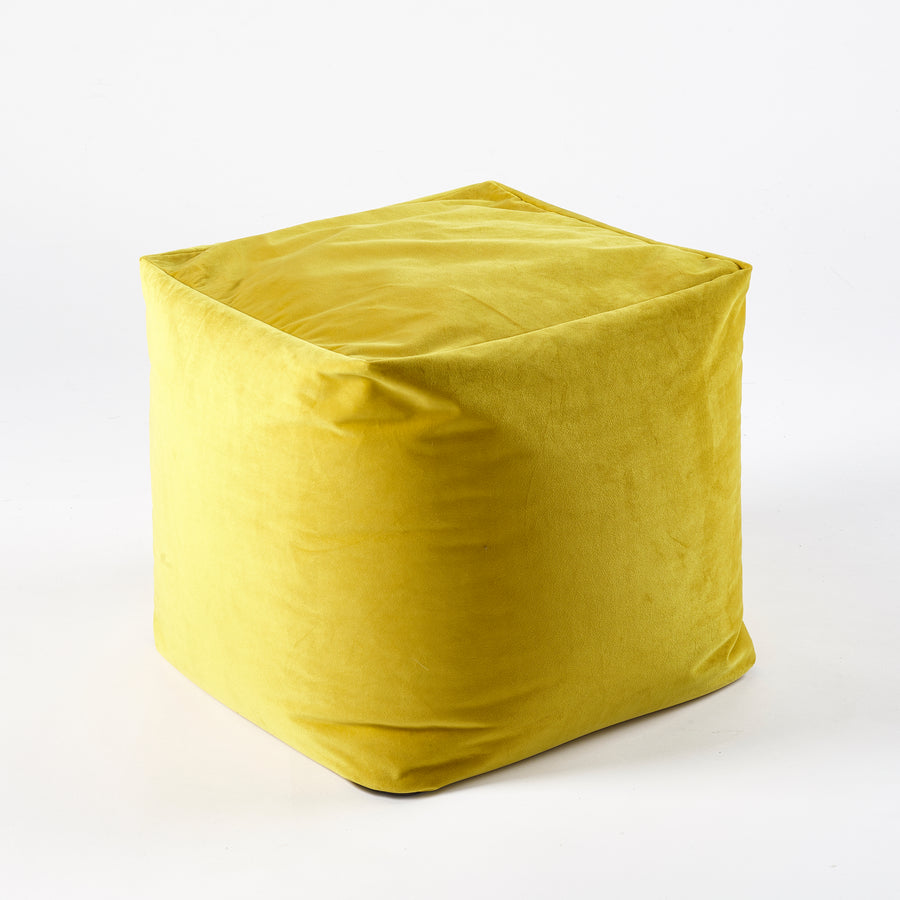 Bean Bag Velvet Cube Chair in Lemon Yellow by Katrina Hampton