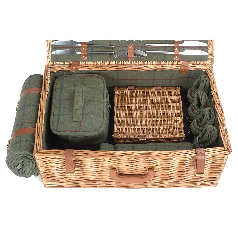 Deluxe Fully Fitted Green Tweed Picnic Hamper For Four FH123 by Willow