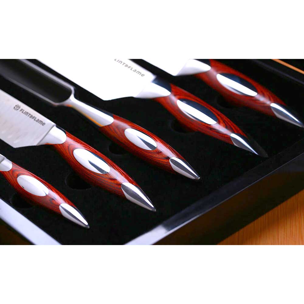Kitchen Chef Knife Set Five Piece Gourmet by Flint and Flame
