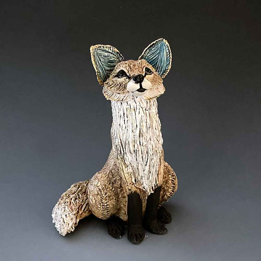 GIN DURHAM Small Sitting Fox Stoneware Sculpture