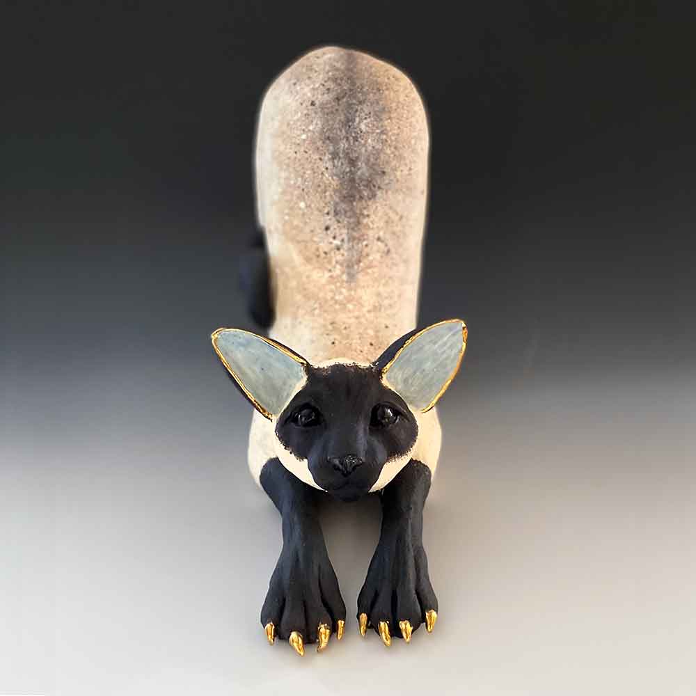 GIN DURHAM Extra Large Stretching Siamese Cat Stoneware Sculpture (In Stock Item)