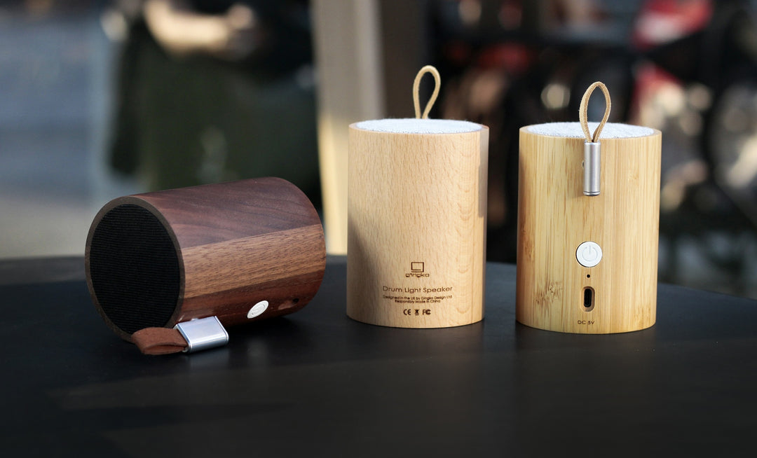Drum Light Bluetooth Speaker in Walnut Bamboo and Beech by Gingko