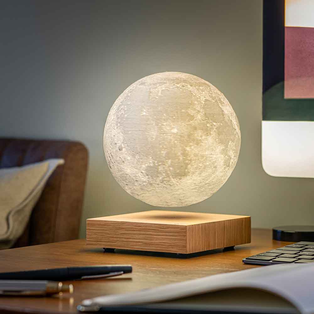 Smart Levitating Moon Lamp Walnut Ash Wood by Ginkgo