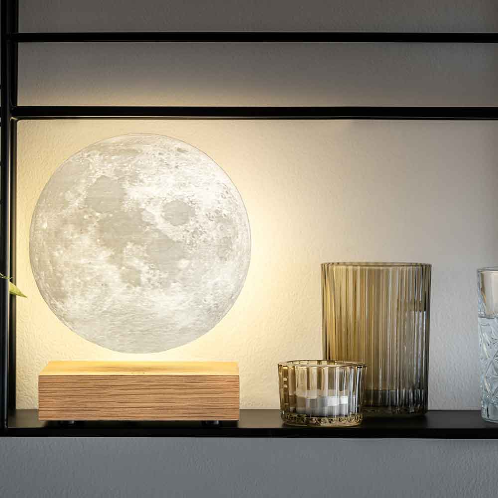 Smart Levitating Moon Lamp Walnut Ash Wood by Ginkgo