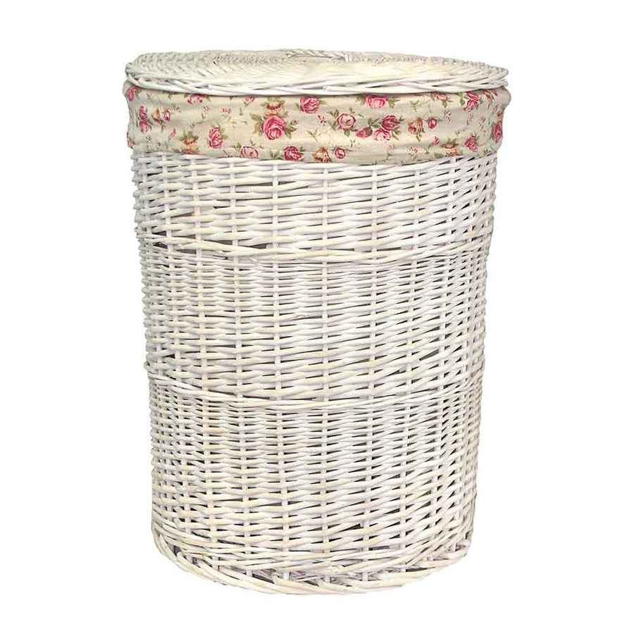 Round Laundry Hamper Basket with Garden Rose Lining - Large | Small