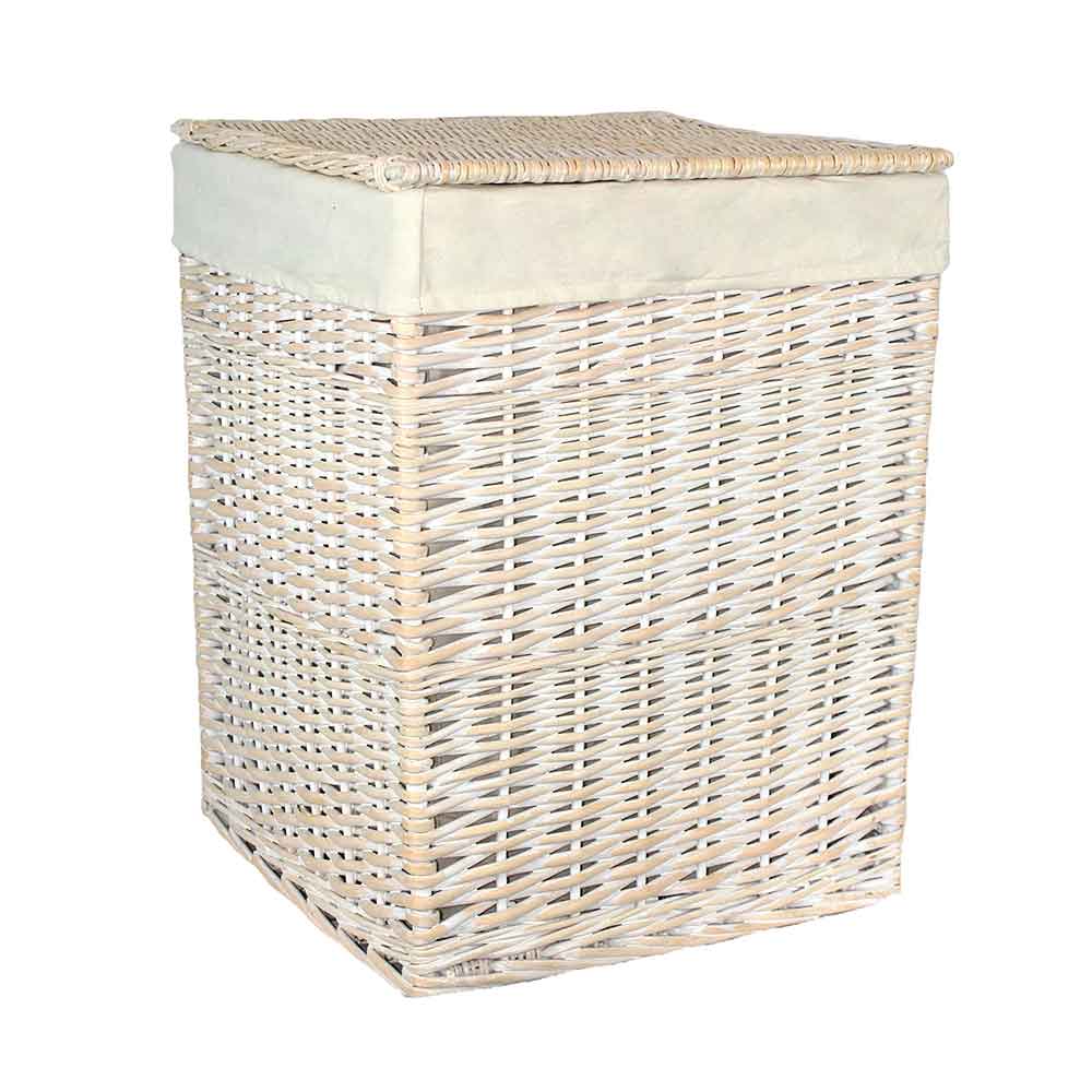 Large Square White Willow Laundry Hamper with Cotton Lining 081 by Willow