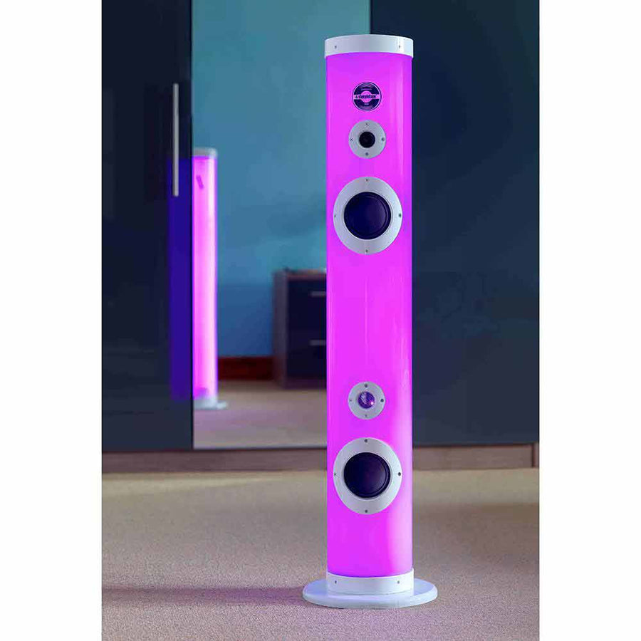 Ibiza Tube Sound II Light LED Floor Standing Tower Speaker Showing Pink by Steepletone