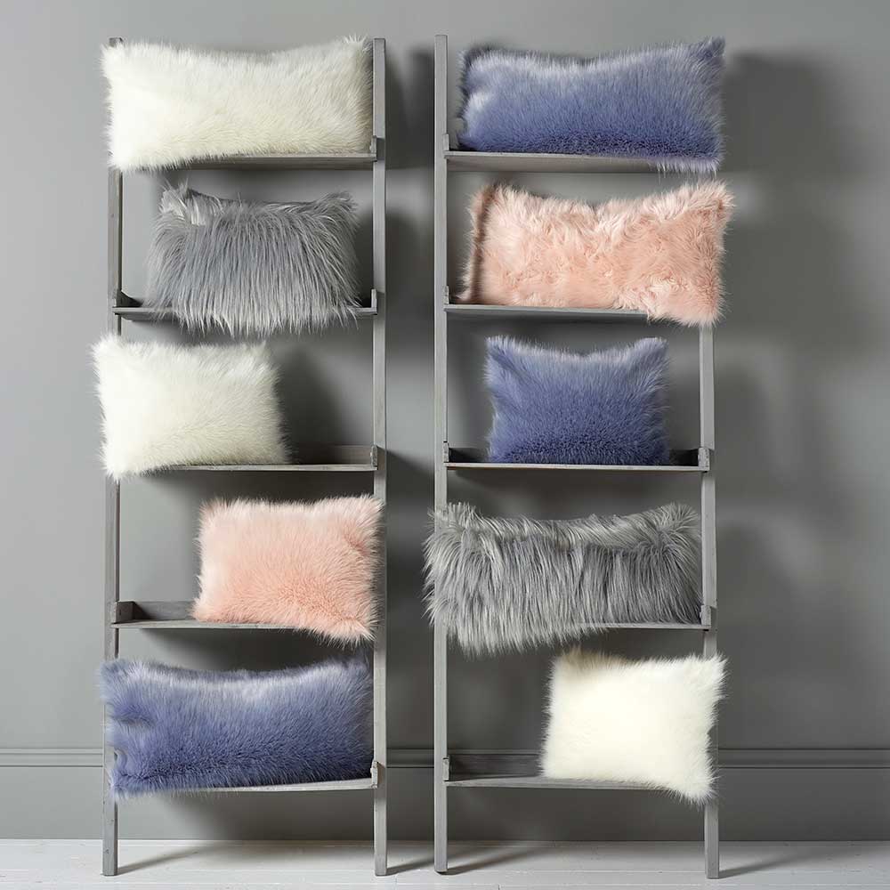 Faux Fur Boudoir Cushion Cornflour Blue by Katrina Hampton