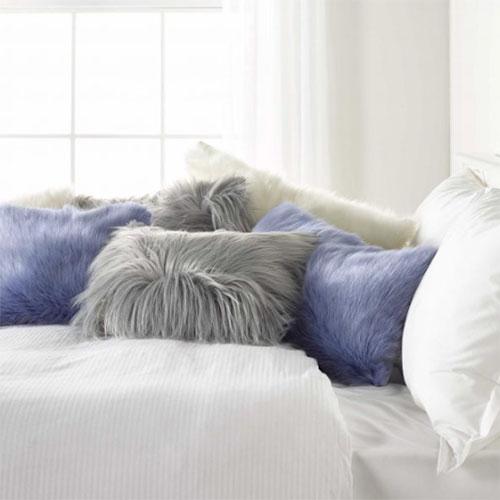 Faux Fur Boudoir Cushion Cornflour Blue by Katrina Hampton