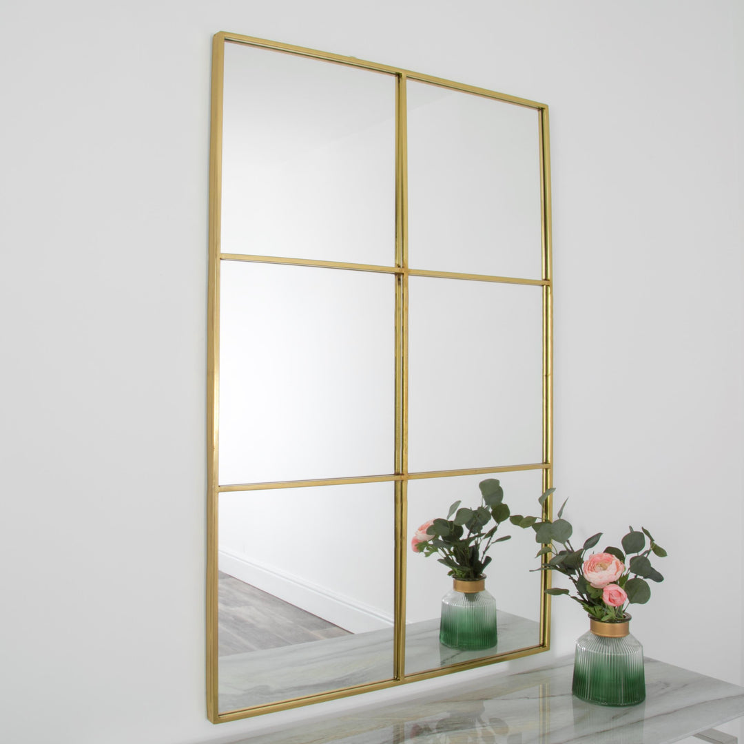 Grand miroir mural rectangulaire doré Manhattan par Home &amp; Lifestyle