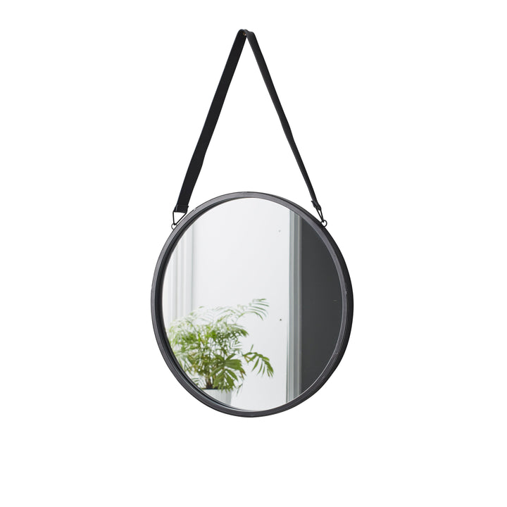 Runder Spiegel in Schwarz mit Lederband von Home &amp; Lifestyle