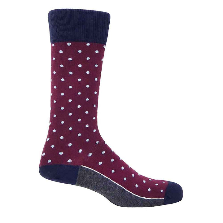 PEPER HAROW Pin Polka Dot Luxury Men's Cotton Socks - Burgundy Red
