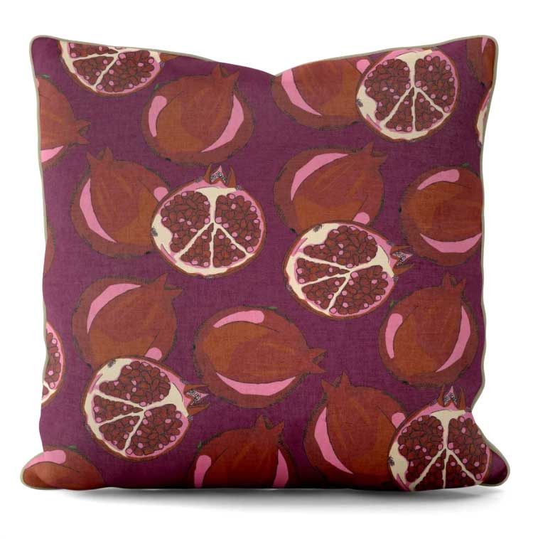 Square Cushion Purple Pomegranate Their Nibs by Artworld