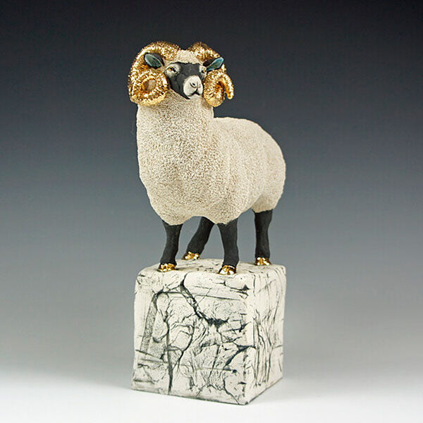 Animal Sculpture Large Ram Sheep Stoneware Ornament by Gin Durham Made to Order
