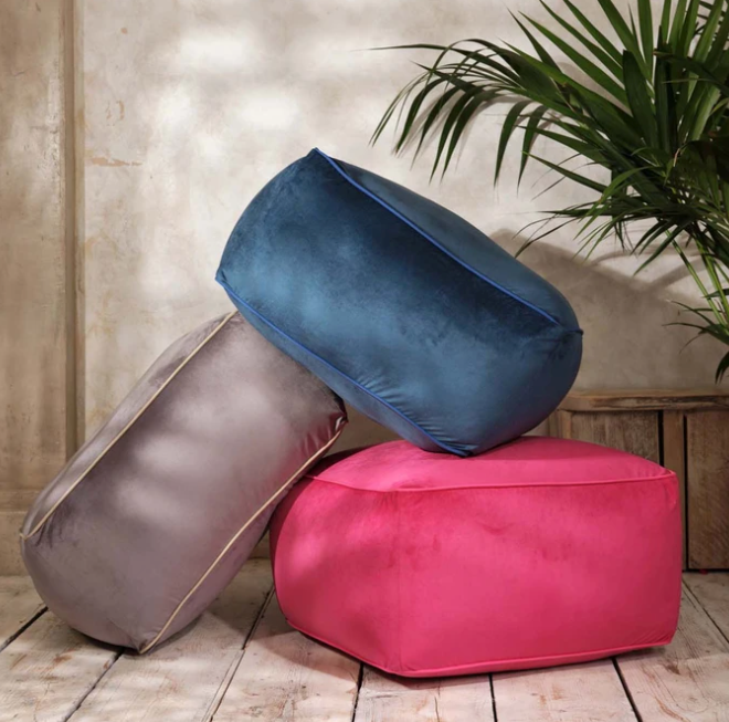 Bean Bag Velvet Pouffe Chair in Pink