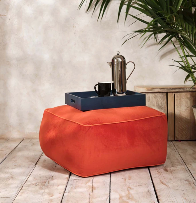 Bean Bag Velvet Pouffe Chair in Tangerine Orange