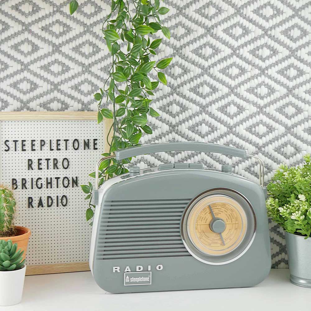 Steepletone Brighton Grey 1950's Retro Classic Style Portable Radio 