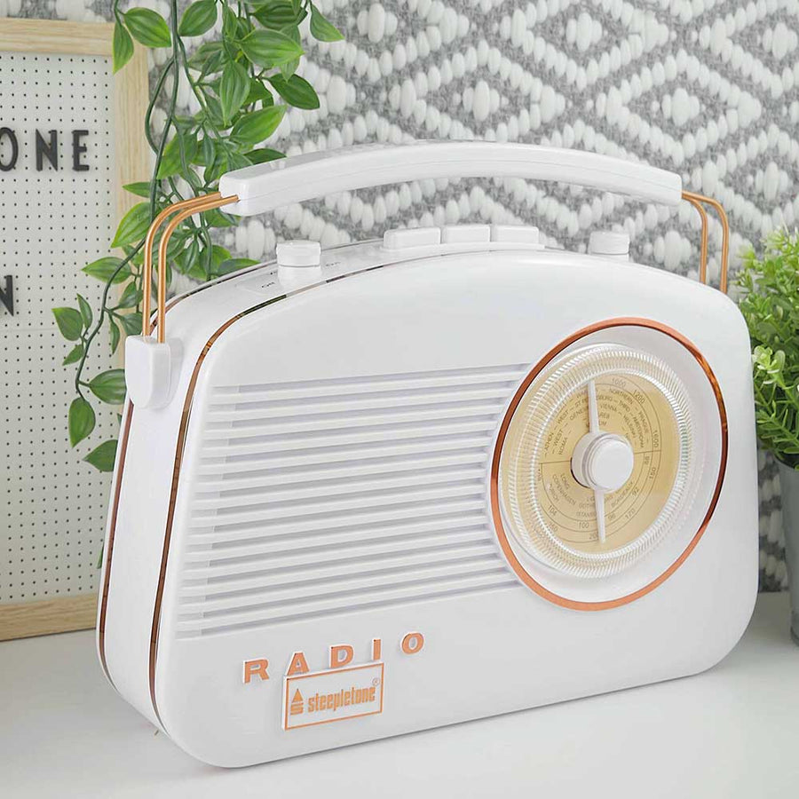Steepletone Brighton White 1950's Retro Classic Style Portable Radio 