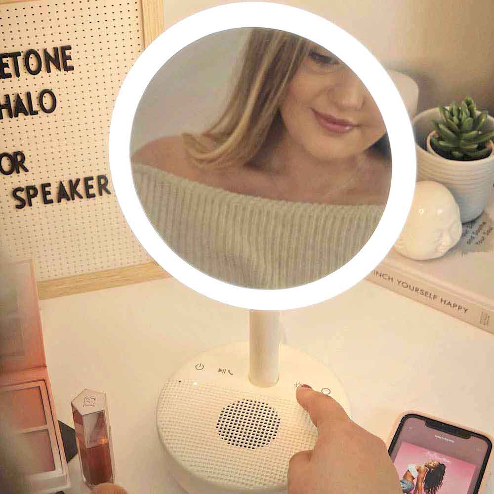 Miroir de maquillage Halo LED, anneau lumineux, haut-parleur Bluetooth par Steepletone