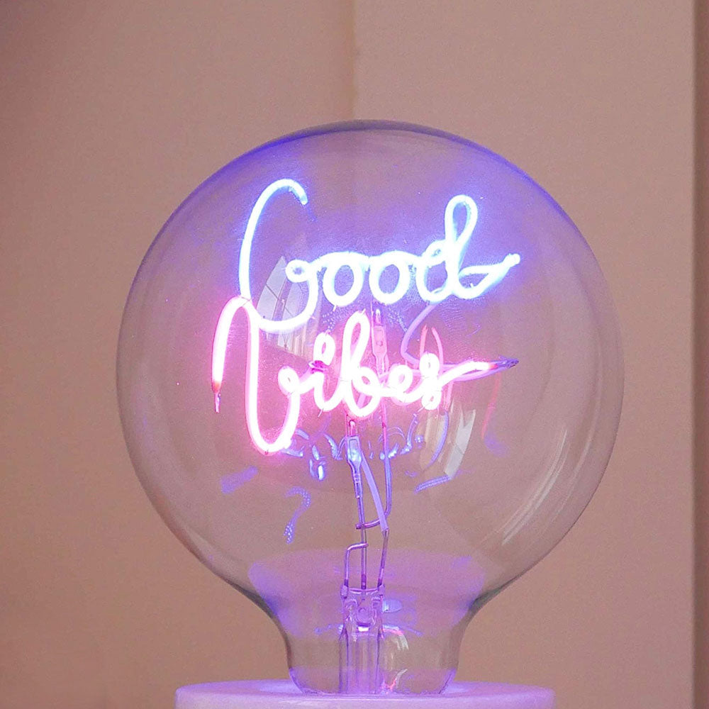 Steepletone LED Word Text Double Filament Light BuSteepletone Pink LED Word Text Light Bulb Only Good Vibes