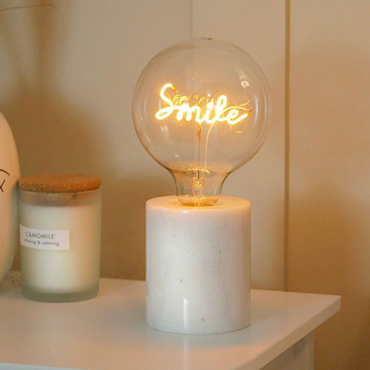 Steepletone Yellow LED Word Text Light Bulb Table Lamp - Smile