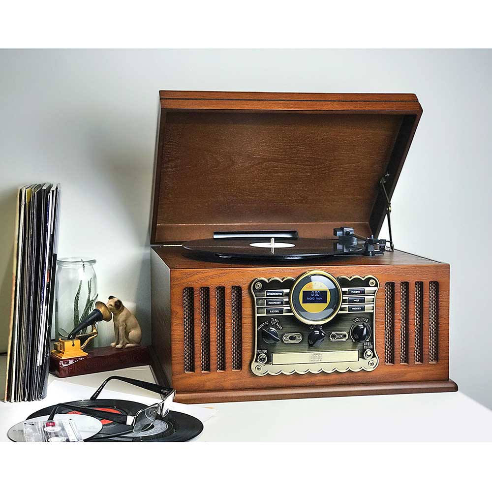 Vinyl Record Player Retro Westminster Music System Dark Wood by Steepletone