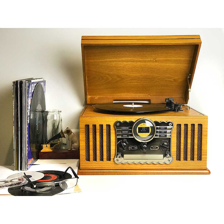 Vinyl Record Player Retro Westminster Music System in Light Wood by Steepletone