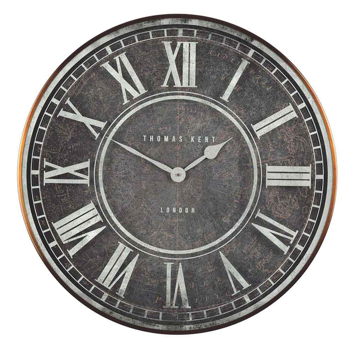 Thomas Kent Wall Clock Large 30" Round Grey Graphite Florentine Antica