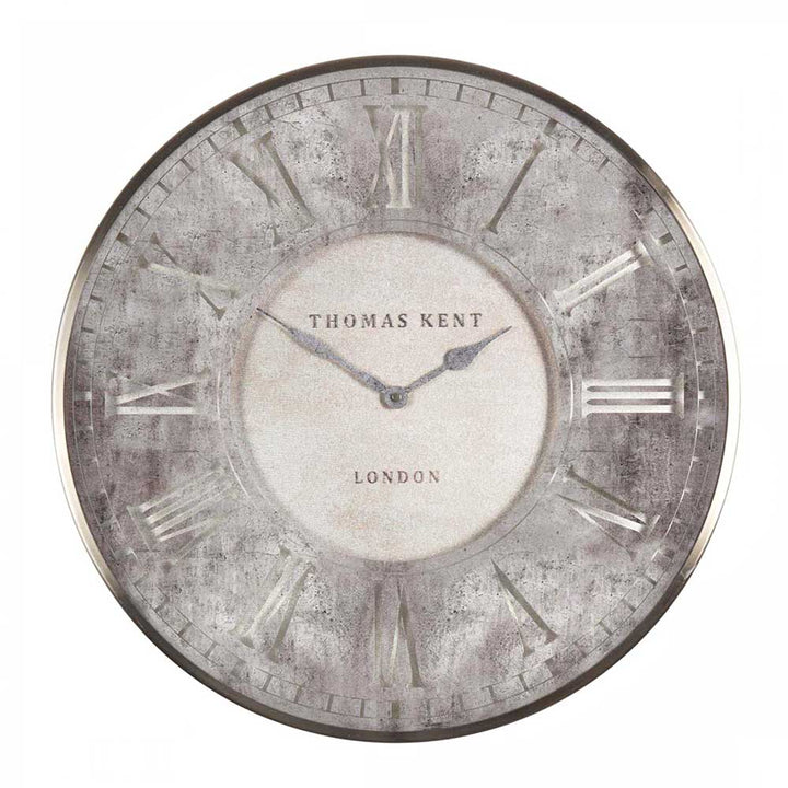Thomas Kent Wall Clock Large 30" Round Silver Florentine Silvern