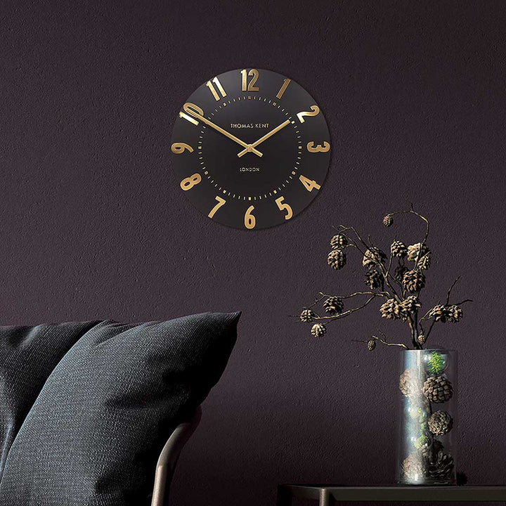 Thomas Kent Wall Clock 12" Round Black Onyx Mulberry