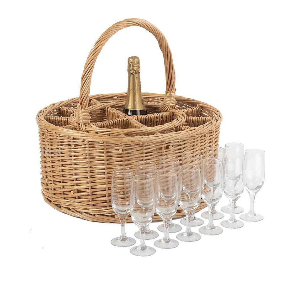 Champagne Bottle Carry Basket with 12 Champagne Glasses 011 by Willow