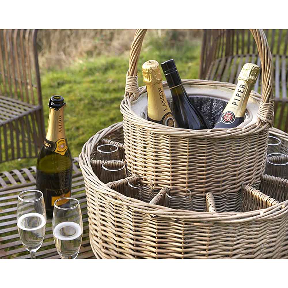 Champagne Bottle Basket with 12 Glasses & Chiller DB012 by Willow