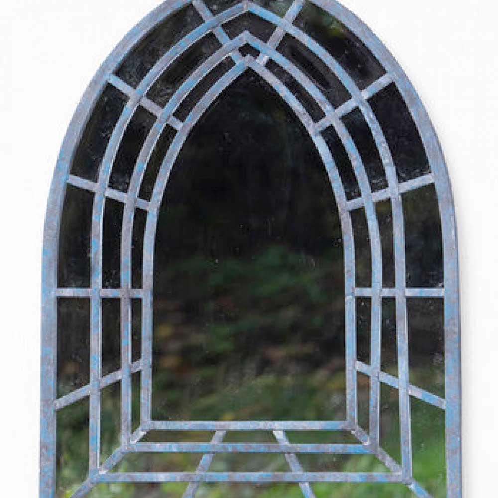 Outdoor Garden Mirror Antique Blue Church Style by Windward - Large