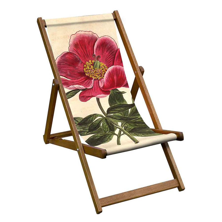 Hardwood Folding Deckchair -Crimson Flowered Peony by Artworld Deckchairs